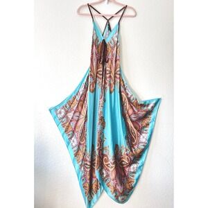 Body Language Paris 100% Silk Paisley Handkerchief Hem Halter Dress Boho Luxe OS